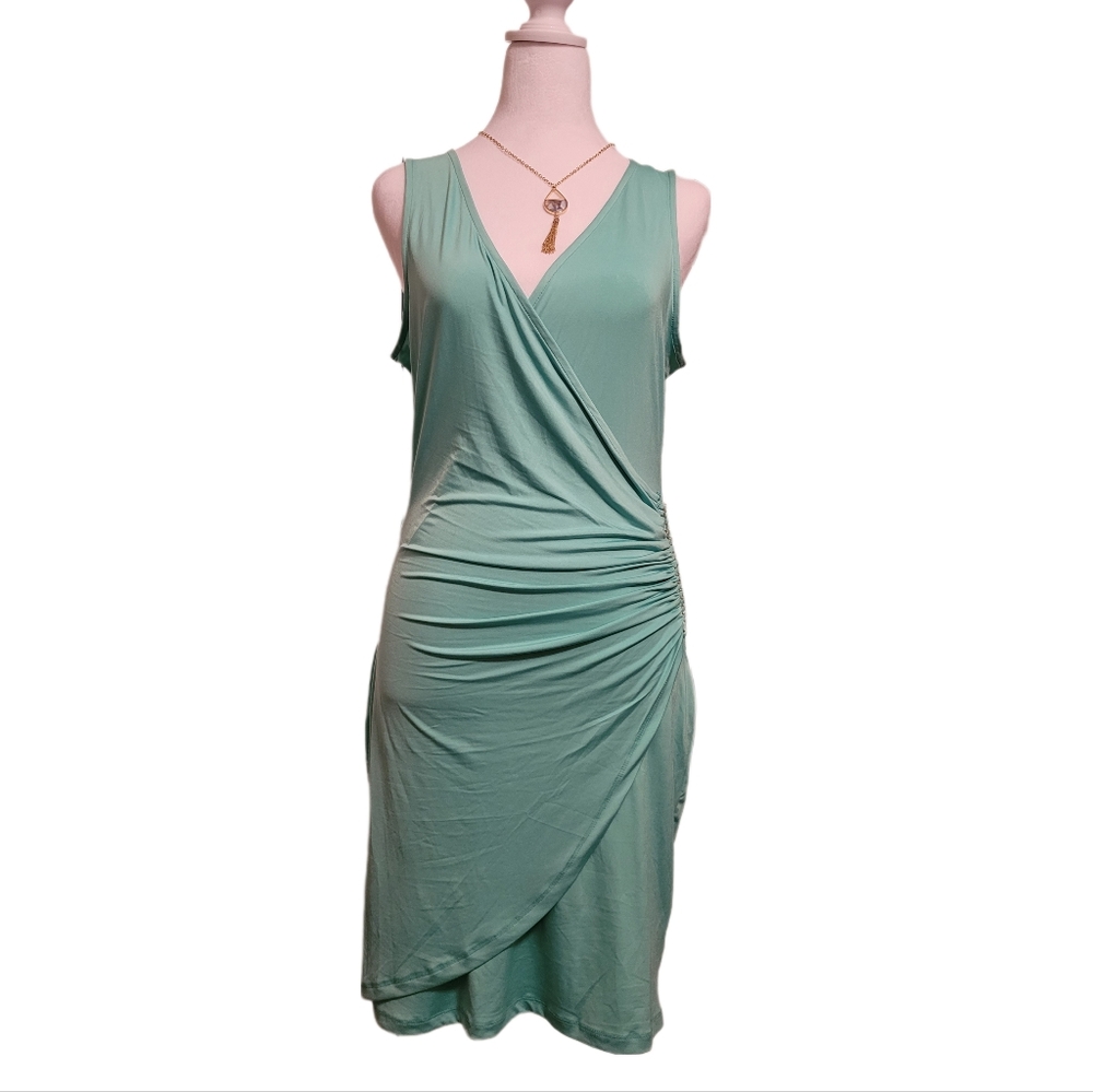 P Luca Milano Mint Green With Gold Tone Hardware, Faux Wrap Dress, Sz M, NWT